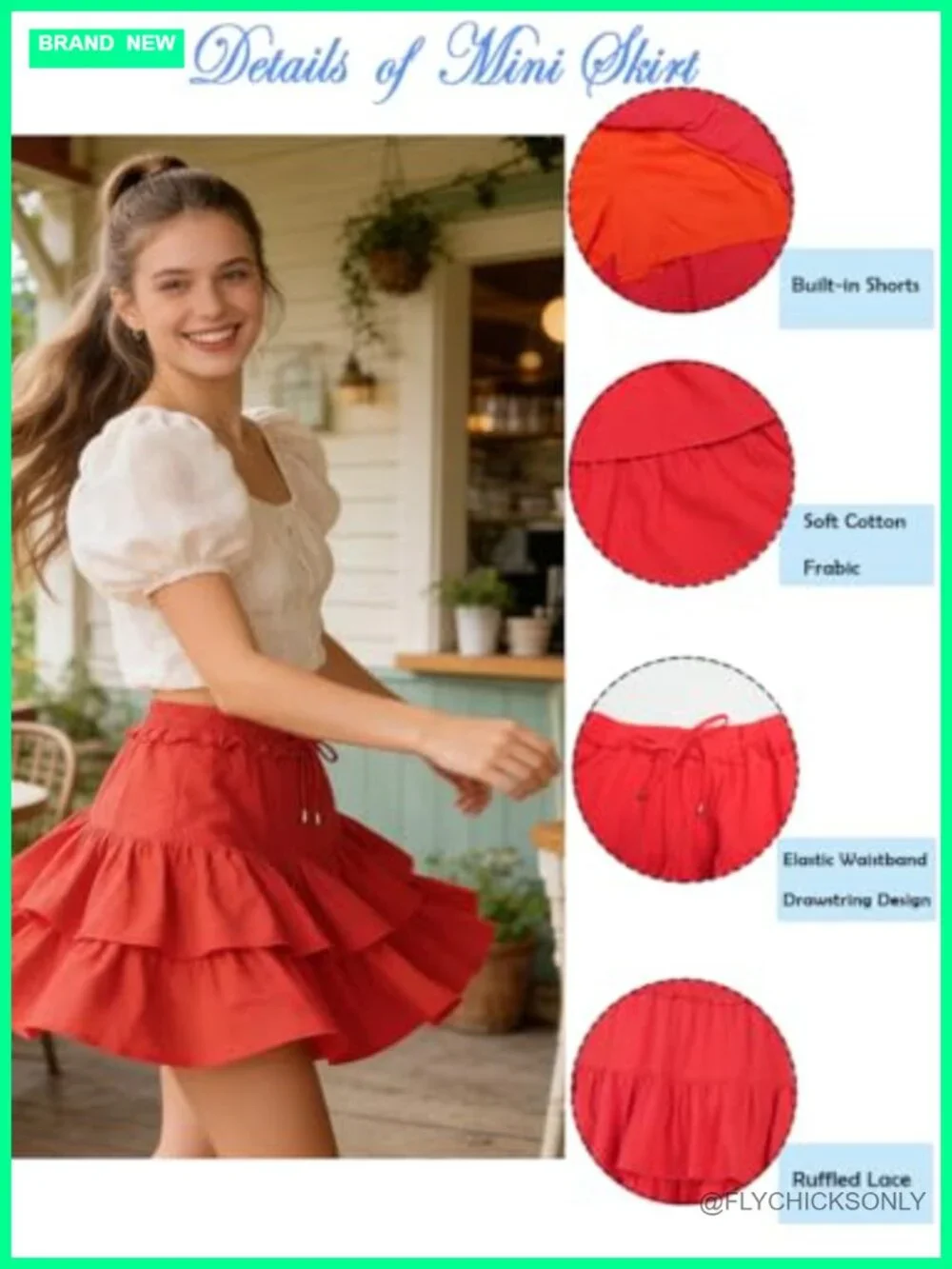 Boho Ruffled Athletic Tennis Skort Casual High Waist A-Line Mini Skirt
